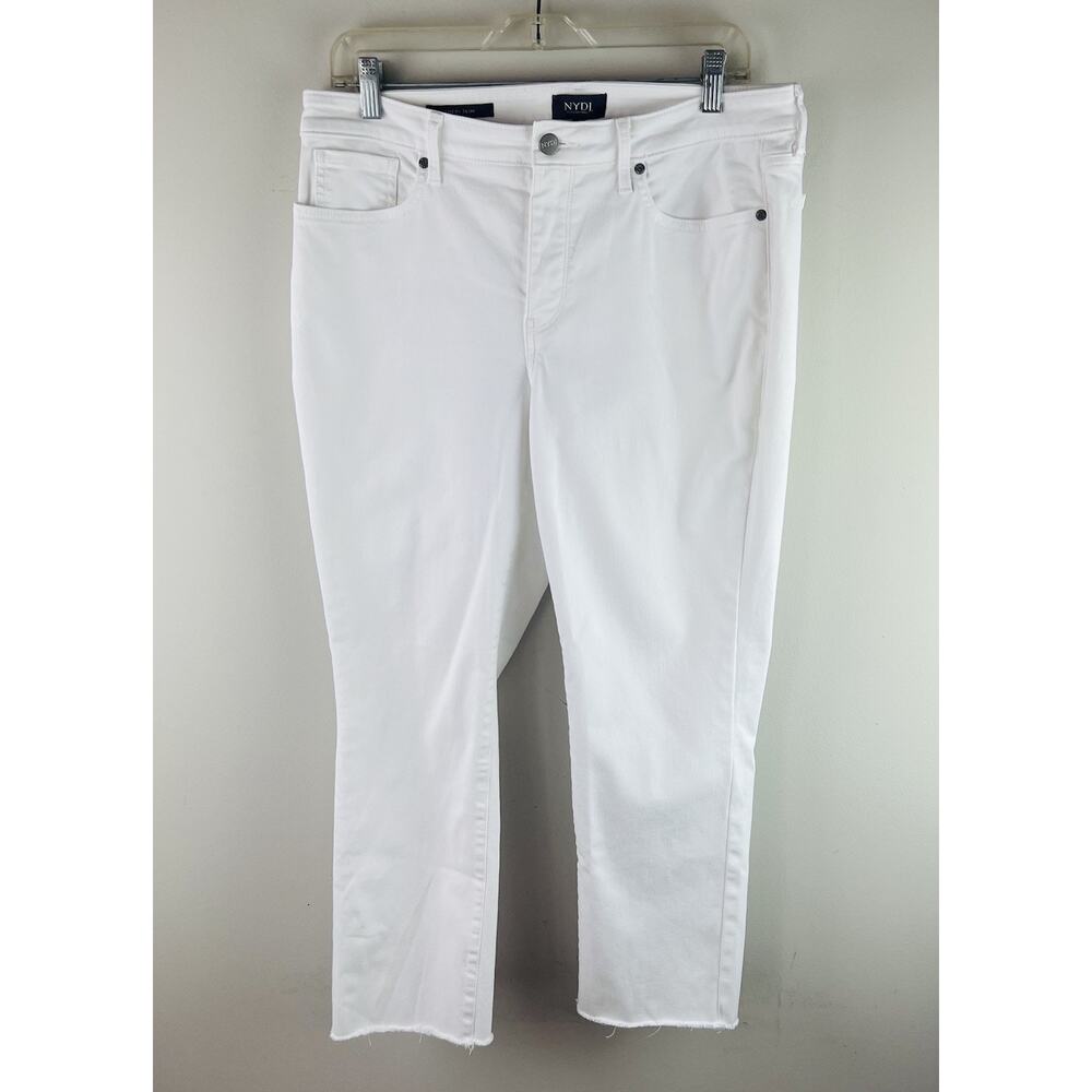 NYDJ Lift Tuck Technology White Summer Jeans Size 12P Cropped Raw Hem